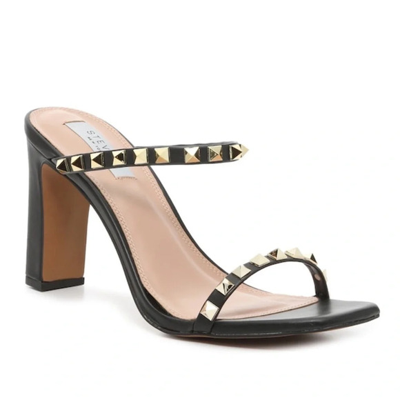 Steven New York Jacee Sandal Black Gold Studded Heels - Picture 1 of 9